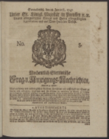 Wochentlich-Stettinische Frag- und Anzeigungs-Nachrichten. 1747 No. 5