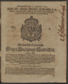 Wochentlich-Stettinische Frag- und Anzeigungs-Nachrichten. 1750 No. 5