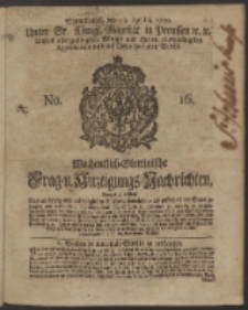 Wochentlich-Stettinische Frag- und Anzeigungs-Nachrichten. 1750 No. 16