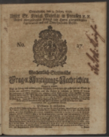 Wochentlich-Stettinische Frag- und Anzeigungs-Nachrichten. 1750 No. 27