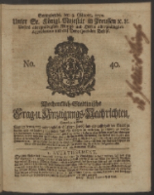 Wochentlich-Stettinische Frag- und Anzeigungs-Nachrichten. 1750 No. 40