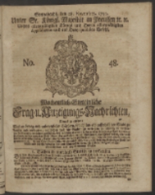 Wochentlich-Stettinische Frag- und Anzeigungs-Nachrichten. 1750 No. 48