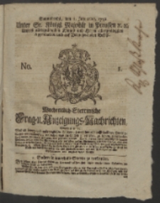 Wochentlich-Stettinische Frag- und Anzeigungs-Nachrichten. 1752 No. 1