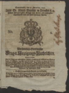 Wochentlich-Stettinische Frag- und Anzeigungs-Nachrichten. 1752 No. 2