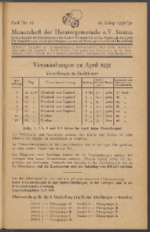 Monatsheft der Theatergemeinde e.V. Stettin. Jg. 10, 1930/1931 H. Nr. 10