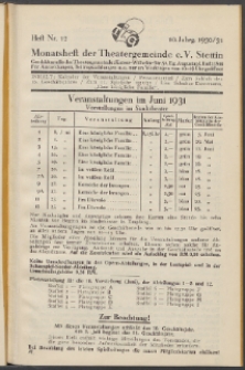 Monatsheft der Theatergemeinde e.V. Stettin. Jg. 10, 1930/1931 H. Nr. 12