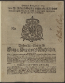 Wochentlich-Stettinische Frag- und Anzeigungs-Nachrichten. 1738 No. 1