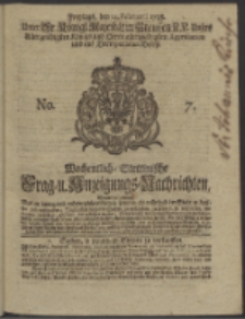 Wochentlich-Stettinische Frag- und Anzeigungs-Nachrichten. 1738 No. 7