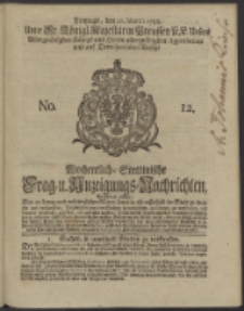 Wochentlich-Stettinische Frag- und Anzeigungs-Nachrichten. 1738 No. 12