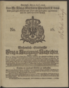 Wochentlich-Stettinische Frag- und Anzeigungs-Nachrichten. 1738 No. 16