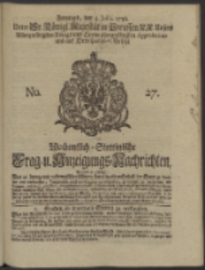 Wochentlich-Stettinische Frag- und Anzeigungs-Nachrichten. 1738 No. 27