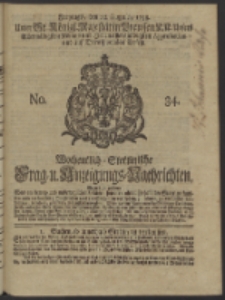 Wochentlich-Stettinische Frag- und Anzeigungs-Nachrichten. 1738 No. 34