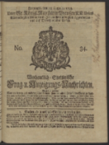 Wochentlich-Stettinische Frag- und Anzeigungs-Nachrichten. 1738 No. 34