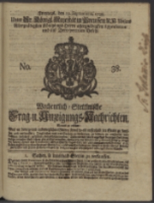 Wochentlich-Stettinische Frag- und Anzeigungs-Nachrichten. 1738 No. 38