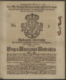 Wochentliche Stettinische zur Handlung nützliche Preis-Courante der Waaren und Wechsel-Cours, wie auch Frage- und Anzeigungs-Nachrichten. 1736 No. 5