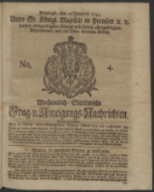 Wochentlich-Stettinische Frag- und Anzeigungs-Nachrichten. 1742 No. 4