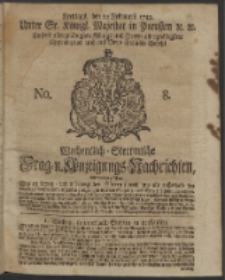 Wochentlich-Stettinische Frag- und Anzeigungs-Nachrichten. 1743 No. 8