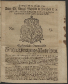 Wochentlich-Stettinische Frag- und Anzeigungs-Nachrichten. 1743 No. 13