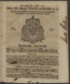 Wochentlich-Stettinische Frag- und Anzeigungs-Nachrichten. 1743 No. 27