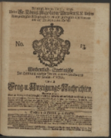 Wochentliche Stettinische zur Handlung nützliche Preis-Courante der Waaren und Wechsel-Cours, wie auch Frage- und Anzeigungs-Nachrichten. 1736 No. 13