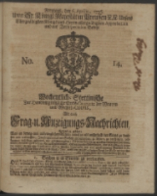 Wochentliche Stettinische zur Handlung nützliche Preis-Courante der Waaren und Wechsel-Cours, wie auch Frage- und Anzeigungs-Nachrichten. 1736 No. 14