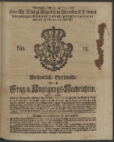 Wochentliche Stettinische zur Handlung nützliche Preis-Courante der Waaren und Wechsel-Cours, wie auch Frage- und Anzeigungs-Nachrichten. 1736 No. 15