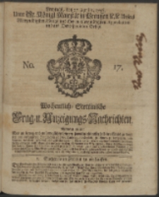 Wochentliche Stettinische zur Handlung nützliche Preis-Courante der Waaren und Wechsel-Cours, wie auch Frage- und Anzeigungs-Nachrichten. 1736 No. 17