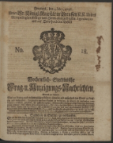 Wochentliche Stettinische zur Handlung nützliche Preis-Courante der Waaren und Wechsel-Cours, wie auch Frage- und Anzeigungs-Nachrichten. 1736 No. 18