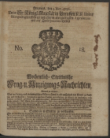 Wochentliche Stettinische zur Handlung nützliche Preis-Courante der Waaren und Wechsel-Cours, wie auch Frage- und Anzeigungs-Nachrichten. 1736 No. 18
