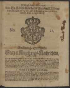 Wochentliche Stettinische zur Handlung nützliche Preis-Courante der Waaren und Wechsel-Cours, wie auch Frage- und Anzeigungs-Nachrichten. 1736 No. 21
