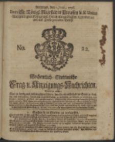Wochentliche Stettinische zur Handlung nützliche Preis-Courante der Waaren und Wechsel-Cours, wie auch Frage- und Anzeigungs-Nachrichten. 1736 No. 22