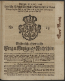 Wochentliche Stettinische zur Handlung nützliche Preis-Courante der Waaren und Wechsel-Cours, wie auch Frage- und Anzeigungs-Nachrichten. 1736 No. 23