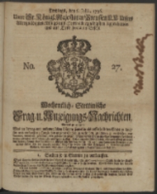 Wochentliche Stettinische zur Handlung n&uuml;tzliche Preis-Courante der Waaren und Wechsel-Cours, wie auch Frage- und Anzeigungs-Nachrichten. 1736 No. 27