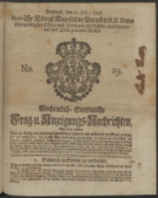 Wochentliche Stettinische zur Handlung nützliche Preis-Courante der Waaren und Wechsel-Cours, wie auch Frage- und Anzeigungs-Nachrichten. 1736 No. 29