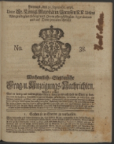 Wochentliche Stettinische zur Handlung nützliche Preis-Courante der Waaren und Wechsel-Cours, wie auch Frage- und Anzeigungs-Nachrichten. 1736 No. 38