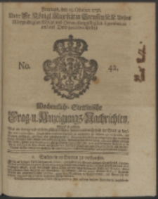Wochentliche Stettinische zur Handlung nützliche Preis-Courante der Waaren und Wechsel-Cours, wie auch Frage- und Anzeigungs-Nachrichten. 1736 No. 42