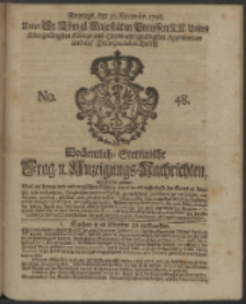 Wochentliche Stettinische zur Handlung nützliche Preis-Courante der Waaren und Wechsel-Cours, wie auch Frage- und Anzeigungs-Nachrichten. 1736 No. 48