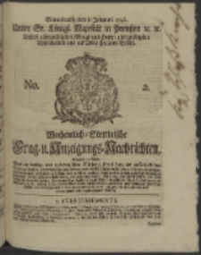 Wochentlich-Stettinische Frag- und Anzeigungs-Nachrichten. 1746 No. 2