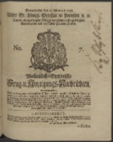 Wochentlich-Stettinische Frag- und Anzeigungs-Nachrichten. 1746 No. 7