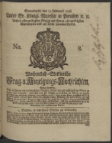 Wochentlich-Stettinische Frag- und Anzeigungs-Nachrichten. 1746 No. 8