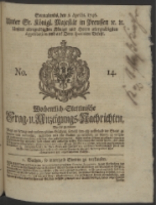 Wochentlich-Stettinische Frag- und Anzeigungs-Nachrichten. 1746 No. 14