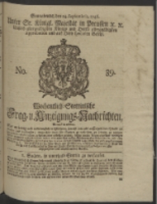 Wochentlich-Stettinische Frag- und Anzeigungs-Nachrichten. 1746 No. 39