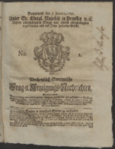Wochentlich-Stettinische Frag- und Anzeigungs-Nachrichten. 1756 No. 1 + Anhang