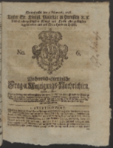 Wochentlich-Stettinische Frag- und Anzeigungs-Nachrichten. 1756 No. 6 + Anhang