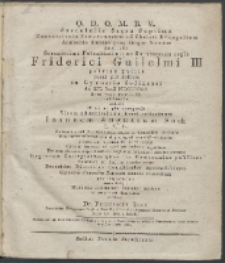 Q. D. O. M. B. V. Saecularia Sacra Septima Conversionis Pomeranorum ad Christi Evangelium Annuente Summo propitioque Numine Auspiciis Serenissimi Potentissimique Borussorum regis Friderici Guilelmi III patriae patris justi pii felicis in Gymnasio Sedinensi die XVI. Junii MDCCCXXIV (1824) Hora post merid. III. celebranda indicit et ad ea pie peragenda Virum Illustrissimum Excellentissimum Ioannem Augustum Sack I. V. D. Potentissimi Borussorum regis a Consiliis intimis Pomeraniae gubernatorem et propugnatorem vigilantissimum summum Gymnasii Curatorem Crucis ferreae et aquilae rubrae equitem Nec non Ductores atque Praefectos Legionum fortissimos maxime strenuos Regiorum Collegiorum quae res Pomeraniae publicas Forenses et Sacras moderantur Praesides Directores Consiliarios spectatissimos Gymnasii Curatores Patronos summa veneratione prosequendos omnes denique Musarum nostrarum fautores amicos ea qua par est observantia invitat Dr.... Potentissimi Borussorum Regis a Consiliis Scholasticis Gymnasii Director et Professor Societ. Lat. Jenens. Sodalis. Praemittitur M. Petri Chelopoei Pyricensis enarratio de Conversione et religione Pomeranorum nunc primum e codice Mspto edita.