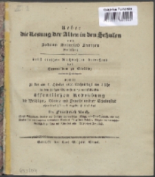 Womit zu der ... in dem hiesigen Gymnasium zu veranstaltenden öffentlichen Redeübung ... ehrerbietigst und ergebenst einladet
