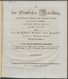 Zu der öffentlichen Redeübung 1829