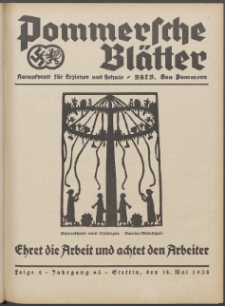 Pommersche Bl&auml;tter : Kampfblatt f&uuml;r Erzieher und Schule. Jg. 63, 1938 Folge 4