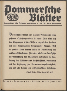 Pommersche Blätter : Kampfblatt für Erzieher und Schule. Jg. 63, 1938 Folge 6