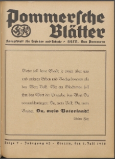 Pommersche Bl&auml;tter : Kampfblatt f&uuml;r Erzieher und Schule. Jg. 63, 1938 Folge 7